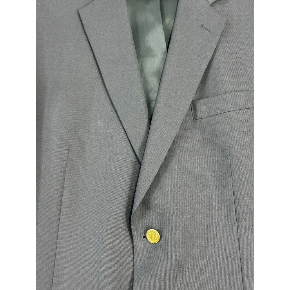 Mens Navy Wool Blazer Gold Crest Buttons 43R Joseph & Feiss 2 Btn Sport Coat